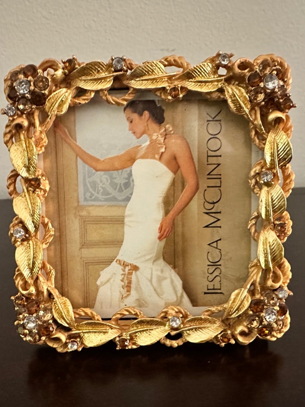Vintage 3”x 3” Gold Rhinestone Jessica McClintock Ornate Photo Frame New